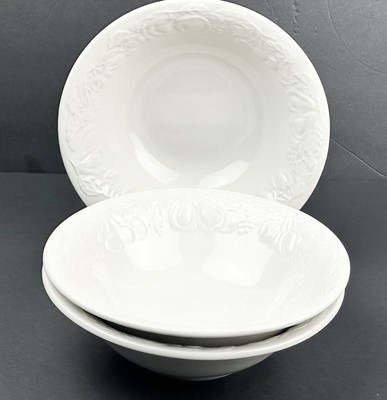 3 Fruit de Blanc 1995 Tabletops White 8'' Coupe Cereal Bowls-Raised Fruit Rim