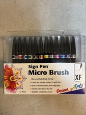 Pentel Arts Sign Pen Micro Brush Tip, Assorted Colors 12-pk