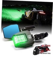 UTV Side Mirrors Aluminum with Green LED Spot Light Clear Lens Green Light