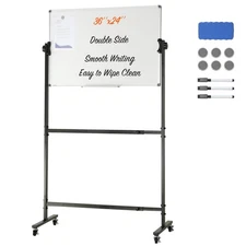 VEVOR Rolling Magnetic Whiteboard Double-sided Mobile Whiteboard 36x24 Inches Ad