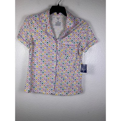 Roller Rabbit Target Womens Rainbow Heart Pajama Top Short Sleeve Button Up XS