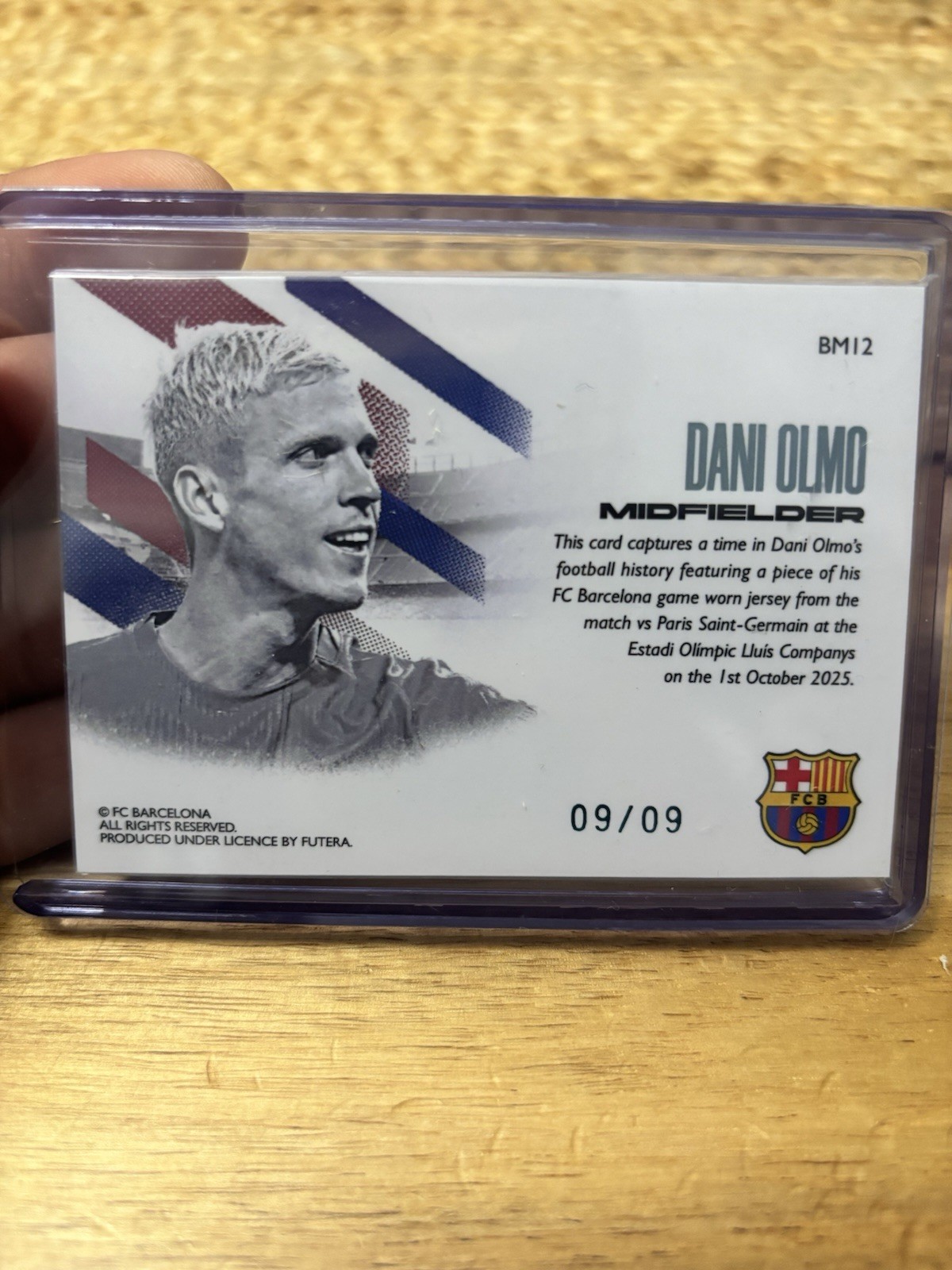 Futera 2025 Dani Olmo FC Barcelona Relic Memorabilia Card BMI2 09/09 view 2