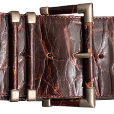 Vintage Linea Pelle Wide Brown Leather Croc Belt Small