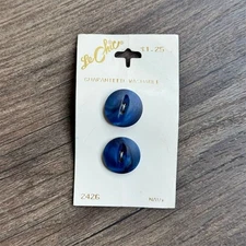 NEW 1950s Vintage Le Chic Buttons on Card Navy Blue Flat 2 Pc 3/4" Round 2 Hole