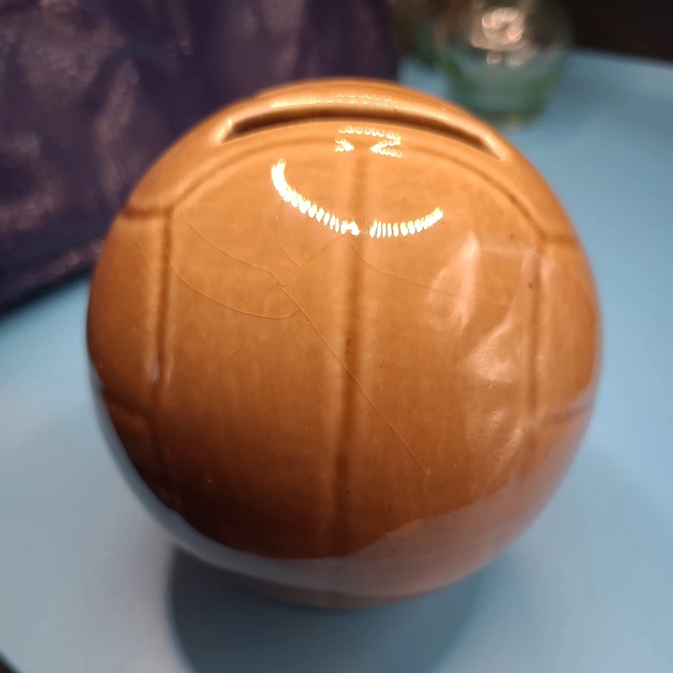 Vintage Football Money Box Brown Ceramic Earthenware w/ Plastic Stopper - Image 2 of 3