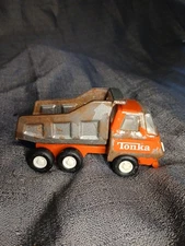 Vintage Tonka Mini 5" Red & Silver Dump Truck Metal Pressed Steel Construction