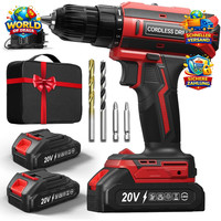 Akku-Bohrschrauber 20V 42Nm 2 Geschwindigkeitsstufen 10Mm Bohrfutter Rot Mit 2