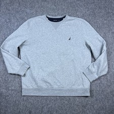 Nautica Men's Sweatshirt Heather Gray Crewneck Fleece Long Sleeve Logo Size XL