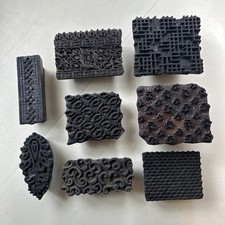 Lot Of 8 Vintage Hand Carved Wooden Textile Printing Block Stamps India