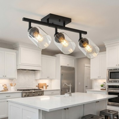 20'' Ceiling 3 Light LED Semi Flush Mount Rotatable Track Lighting Fixture Black