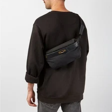 LOCTOTE Washed Black Padlock Crossbody Hip Bum Bag Travel Purse Zip Pockets