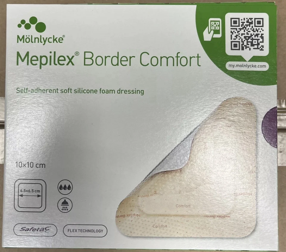 Mepilex Border Comfort Dressings. 10cm X 10cm, 10 Individual Dressings