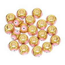 20Pcs Enamel Evil Eye Beads 10x7mm Loose Large Hole Charm Gold/Pink