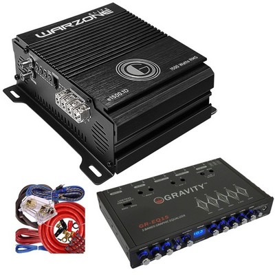Gravity E1500.1D Warzone 1500W Amplifier + GR-EQ15 Equalizer + Wiring Kit