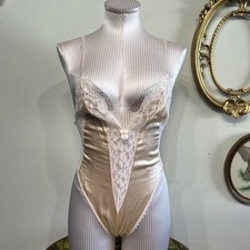 Vintage Desiree Champagne Satin Lace Bodysuit Sleeveless Size Medium