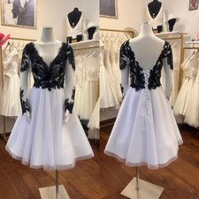 Gothic Wedding Dresses with Long Sleeves Tea Length Short Dress Bridal Skirts