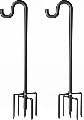 76" Shepherds Hooks for Outdoor, Extra Thick Bird Feeder Pole 76", Black