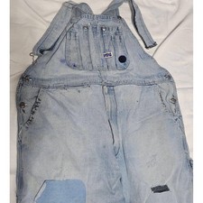 BIG SMITH Distressed Patched Overalls Light Blue Frayed Grunge Mens 46x30
