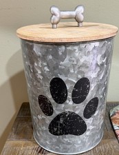 New Dog Cat Pet Treat 12x8 Metal Container with Easy to Open Wood Lid