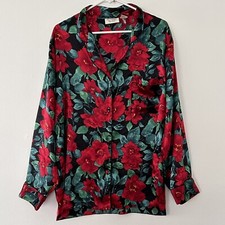 Vtg Gold Label Victoria s Secret Button Shirt Night Shirt Floral Red Flowers