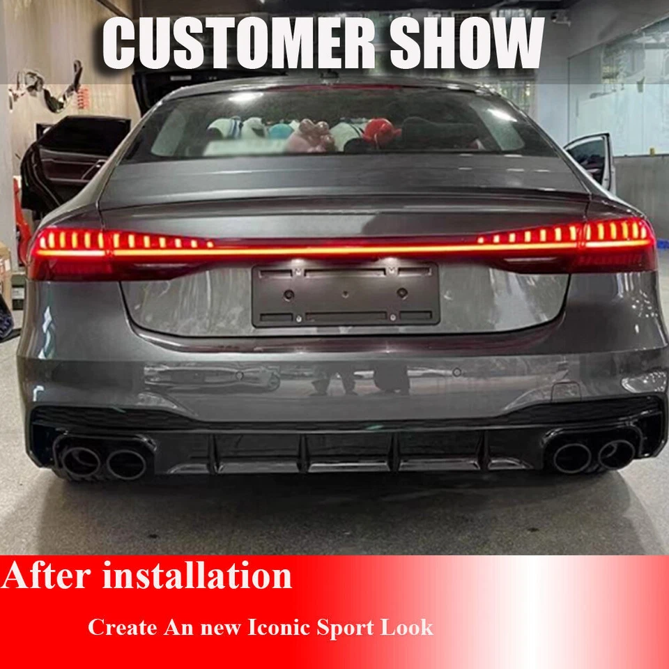 For Audi A7 Quattro Sportback PP Rear Bumper Diffuser Lip W/ Black Exhaust Tips - Image 2 of 4