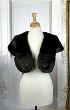 Brown Faux Fur Cropped Shrug Bolero Jacket Formal Glam Mob Wife Vintage Elegant