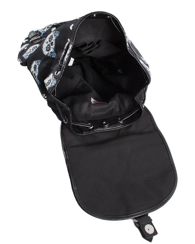 Mochila de lona de algodón con calavera de azúcar de regreso a la escuela, mochila con cordón Y2K Foto 3 de 3