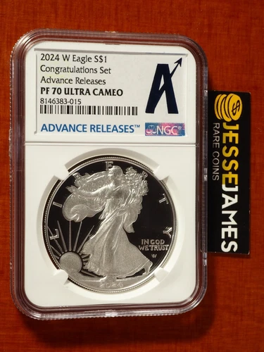 2024 W PROOF SILVER EAGLE NGC PF70 ADVANCE RELEASE CONGRATULATIONS SET 'A' LABEL