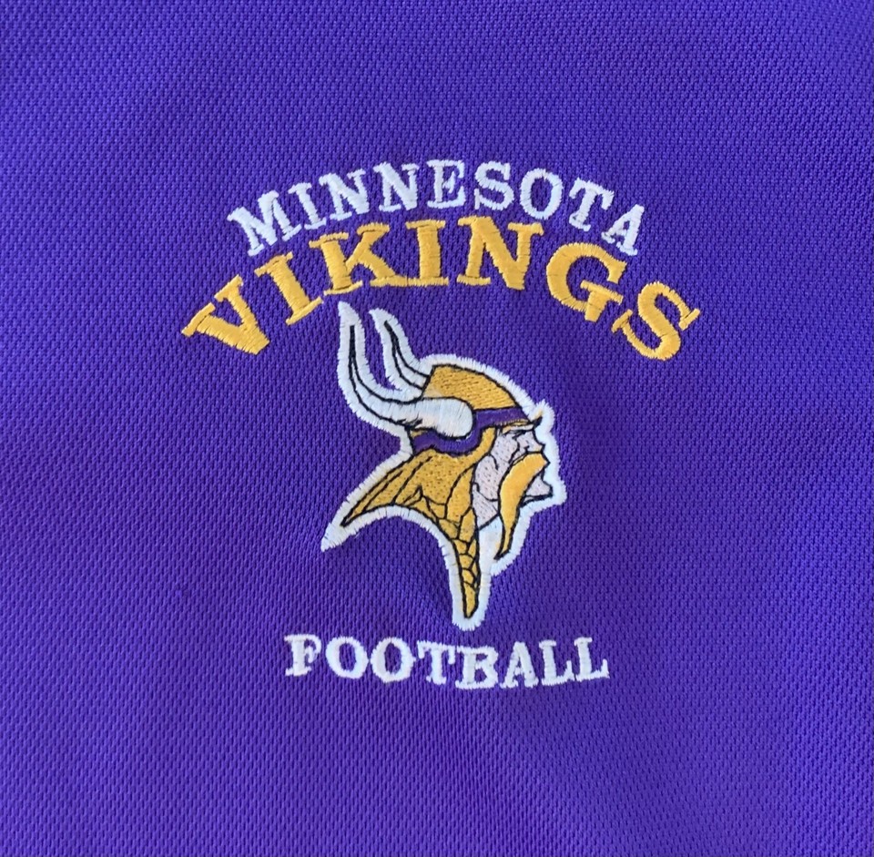 Minnesota Vikings Mens Polo Shirt Medium Purple Gold Embroidered Logo ...