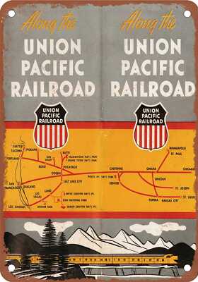 METAL SIGN - 1953 Union Pacific Passenger Route Map - Vintage Rusty Look