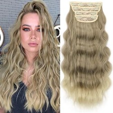 Hair Extensions, 4PCS Clip in Long 20 Inch Dark Ash Blonde and Golden Blonde