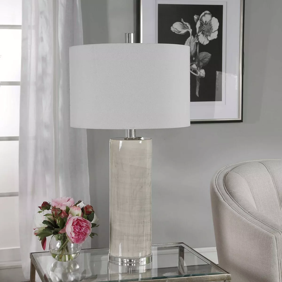 ZESIRO MODERN CERAMIC TABLE LAMP POLISHED NICKEL METAL CRYSTAL