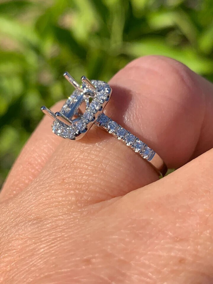 2Ct Cushion Cut Real Moissanite Semi Mount Engagement Ring 14K White