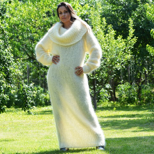 Hand Knit Mohair Sweater WHITE 