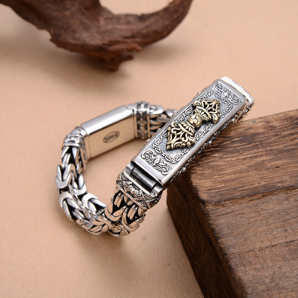 し*く様 ら*ろ様 なとり 行進Silver Bracelet & ステッカーセ Real 925 Sterling Silver Bracelet 14mm Vajra Plate Byzantine Link