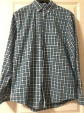 CROFT  BARROW SIZE L TEAL PLAID LONG SLEEVE MEN'S SHIRT DRESSY-CASUAL EASY CARE