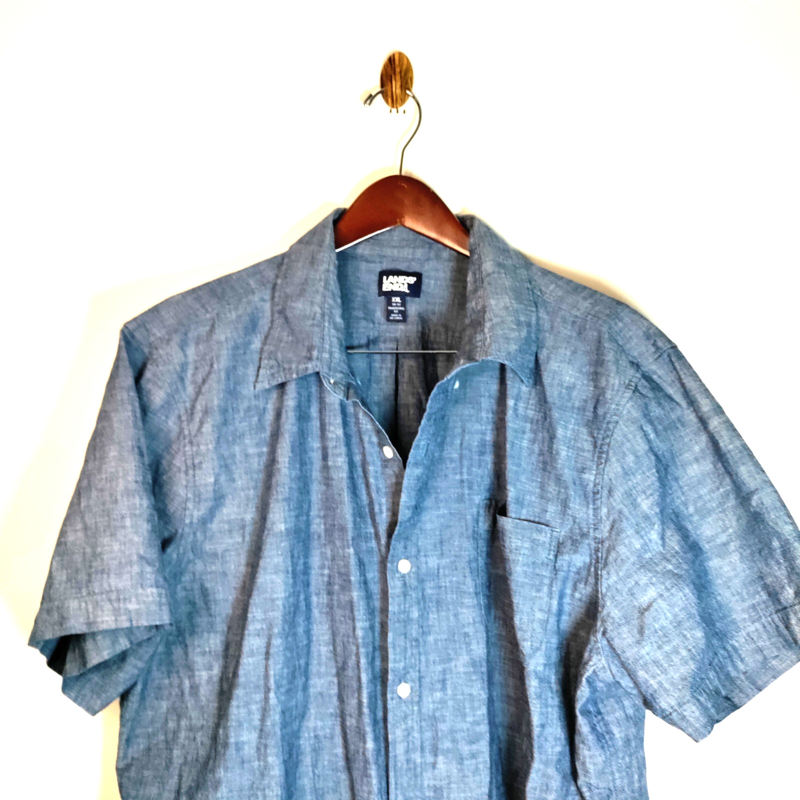 Lands End Chambray Shirt Traditional Fit Button Camp Short Sleeve Resort Men XXL image 4