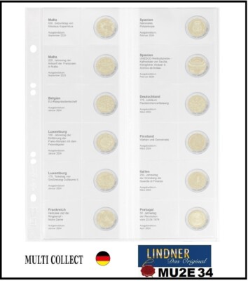 Lindner Mu2E34 Multi Collect Coin Sheets Vordrucke 2 EURO Malta 2023 POR 2024