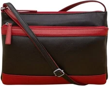 ili New York 6028 Black and Red Leather Women's multi compartment crossbody bag