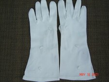 Vintage White Gloves Cotton Christmas Tree Embroidery Sz 7