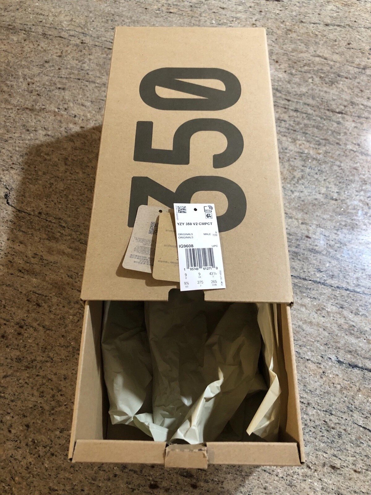 "Scatola vuota originale taglia 9 5 Adidas Yeezy Boost 350 V2 CMPCT Panda ""Senza scarpe"""