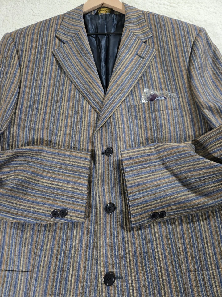Gianni Manzoni VTG Blazer Mens 46R Stripe Brown Blue 90s Lanificio di Pray Y2K - Image 2 of 4