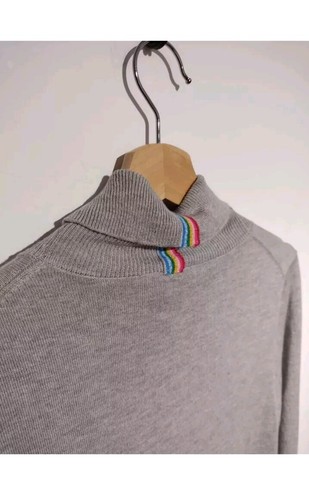 Joules UK 10 Laurie Dress Grey Rainbow Detail Roll Neck Jumper Dress Knitted NWT - Picture 6 of 8