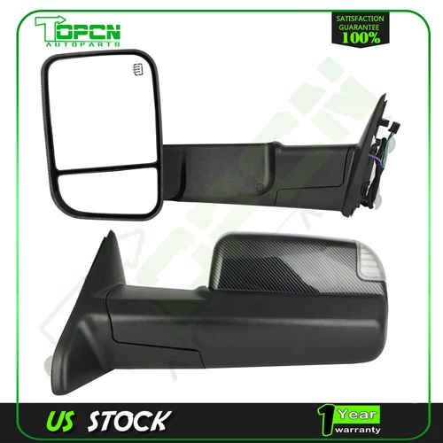 Carbon Fiber Power Heated Puddle Light For 09-18 Dodge Ram Tow Side Mirrors Pair