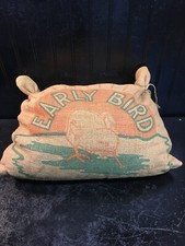 Vintage Burlap Chicken Feed Bag Pillow Early Bird Chick Seed Bag