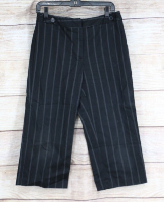 Women's Size 6 Pinstripe Cropped Wide Leg Dress Pants Black Y2K Vintage