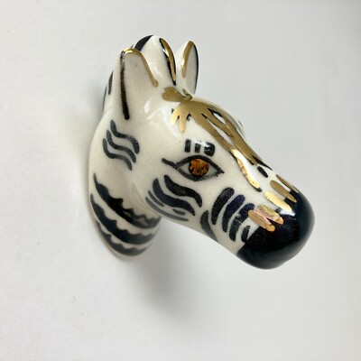 Keramik Zebra Knopf mit goldenen und schwarzen Details - Griff Küche Schrank Haus 