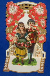 ANTIQUE VINTAGE GERMANY EMBOSSEB VALENTINES DAY CARD POP UP 3D DIE CUT ROSES