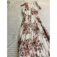 Premier Amour Floral Halter Pleated Maxi Dress White Pink Size 4