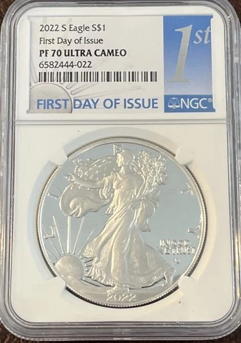 2022 S $1 NGC PF70 Ultra Cameo American Silver Eagle First Day Of Issue